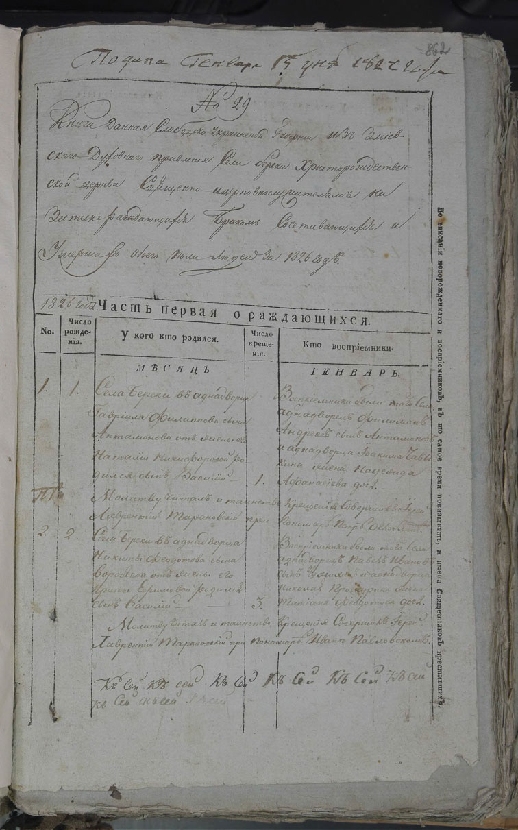 Метрические книги Береки за 1826 год