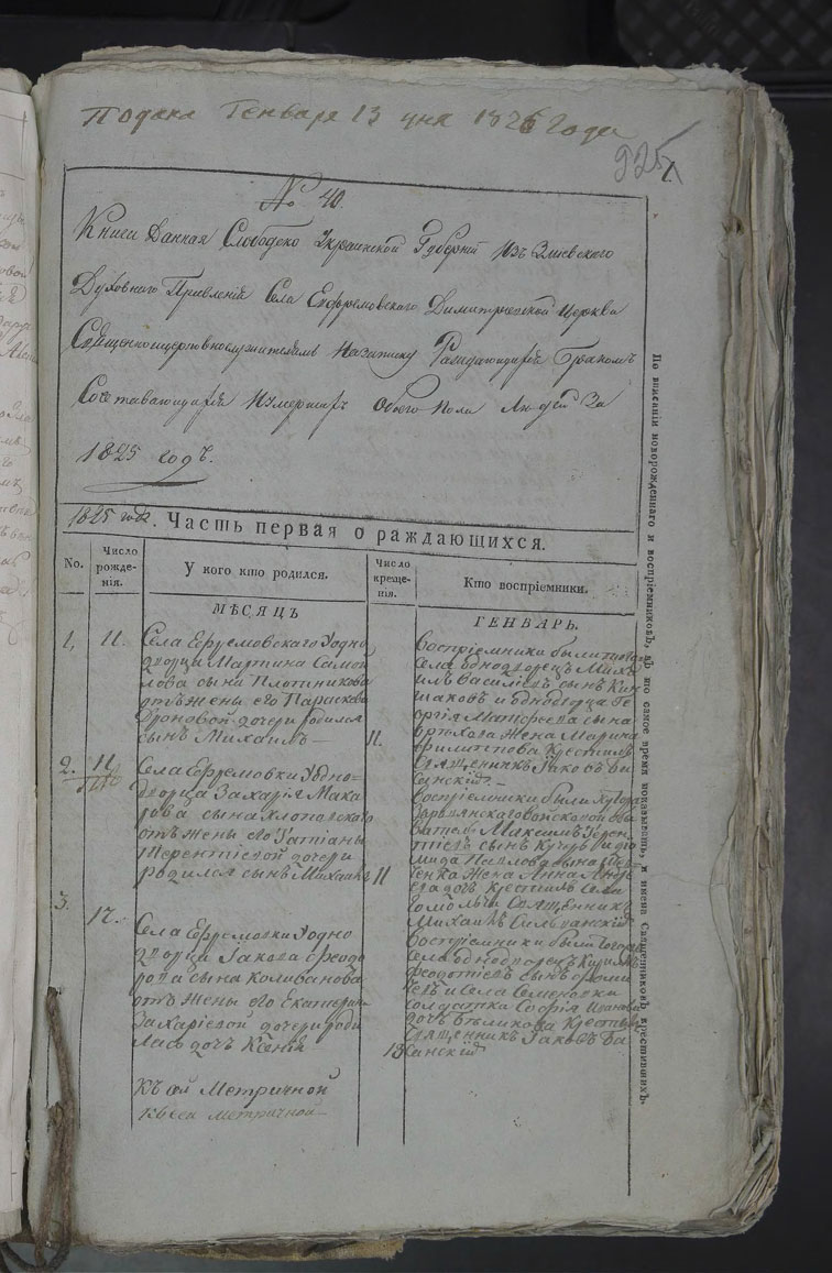 Метрические книги Ефремовки за 1825 год