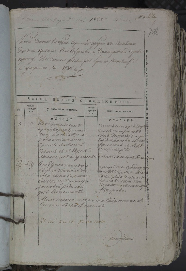 Метрические книги Ефремовки за 1831 год
