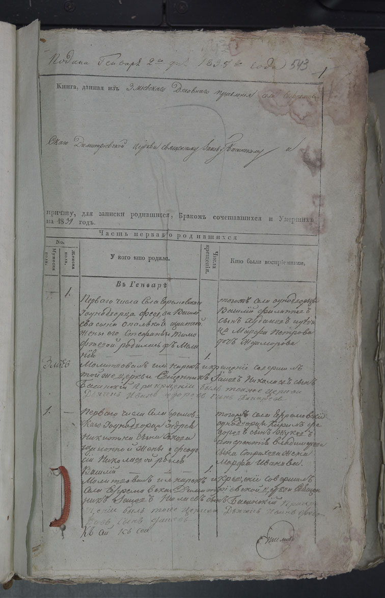 Метрические книги Ефремовки за 1834 год