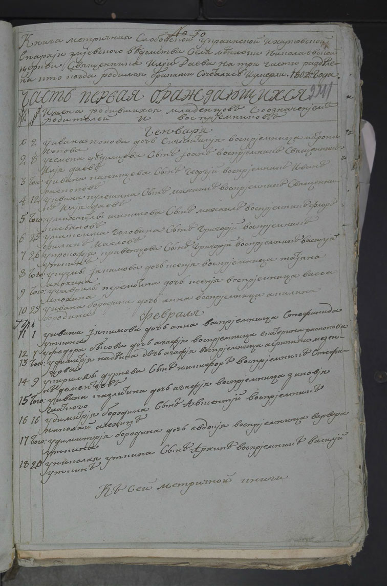Метрические книги Ленивки за 1802 год