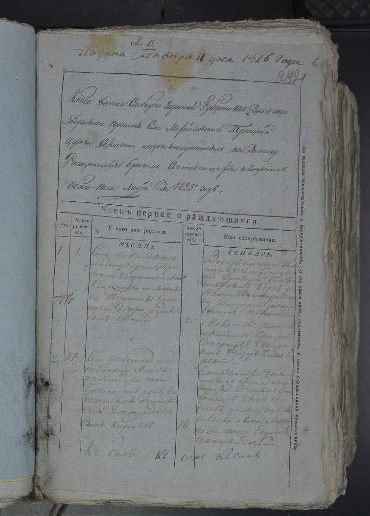 Метрические книги Михайловки за 1825 год