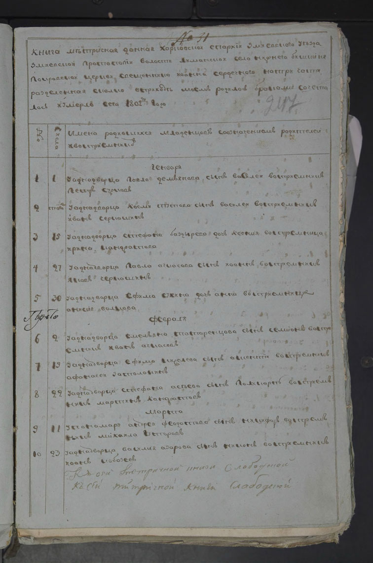 Метрические книги Нижнего Бишкина за 1802 год