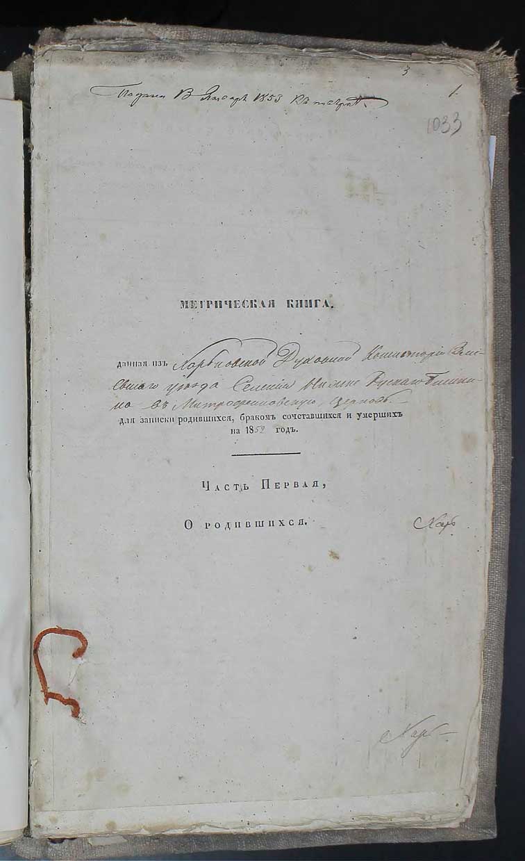 Метрические книги Нижнего Бишкина за 1852 год