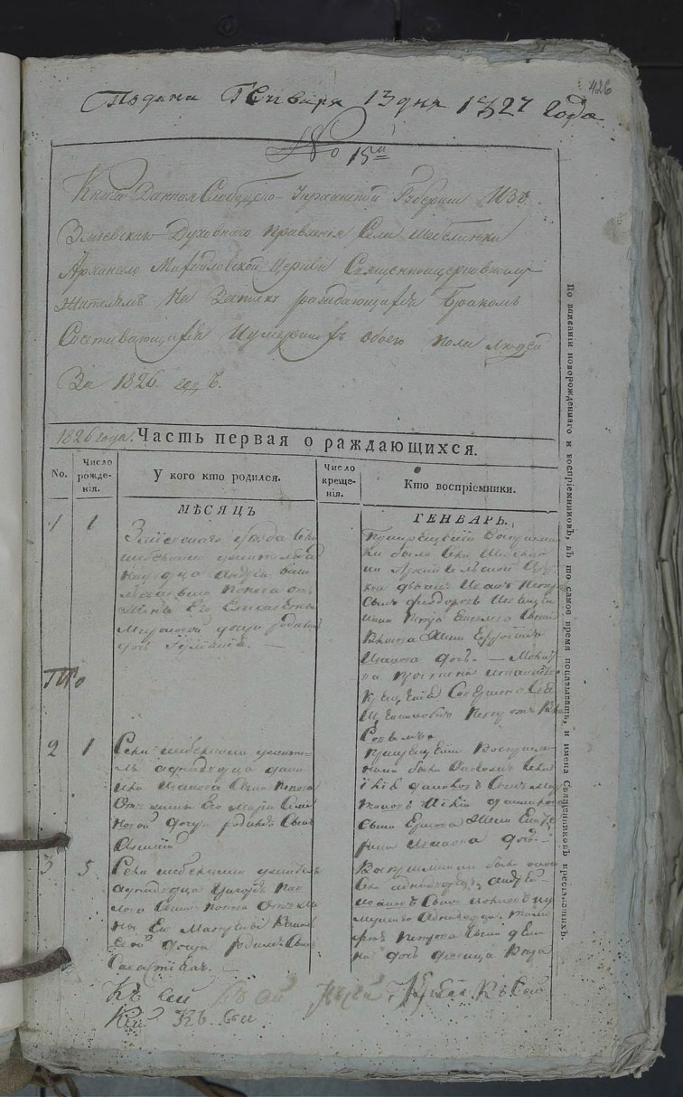 Метрические книги Шебелинки за 1826 год