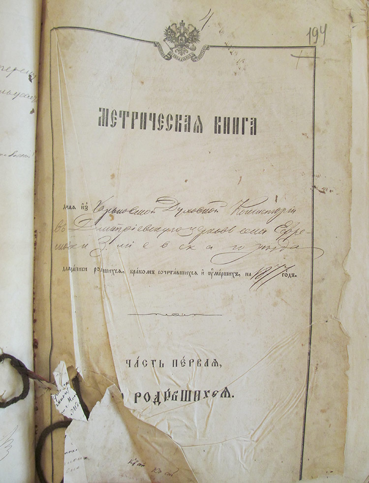 Метрическая книга Дмитриевской церкви церкви села Ефремовка за 1877 год